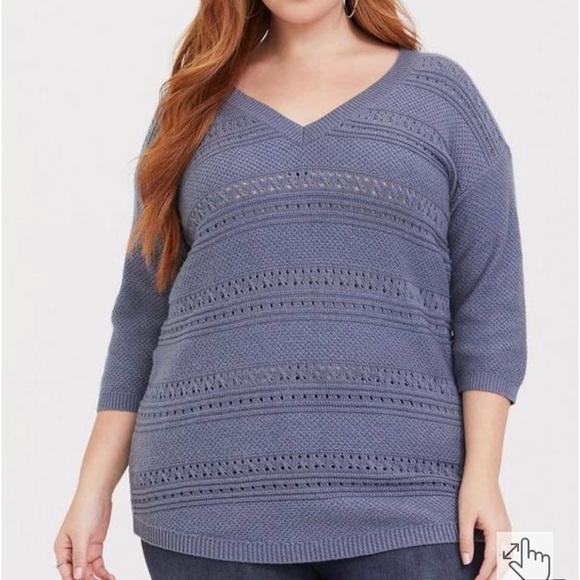 Torrid Blue Pointelle Pullover V-Neck Tunic
Sweater - Picture 2 of 11